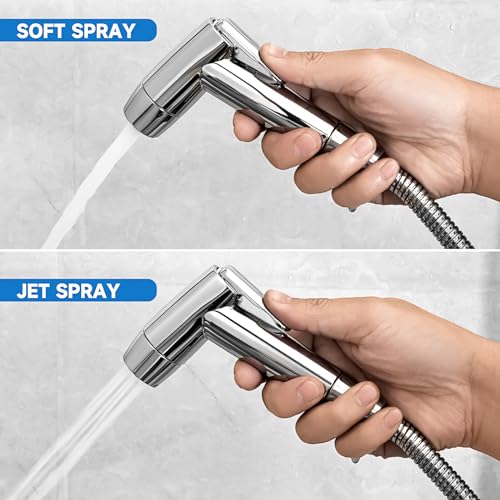 SAMODRA Bidet Faucets, Handheld Bidet Sprayer for Toilet with Switching Between Two Rinsing Modes and Adjustable Water Pressure Easy to Install and Use (Chrome Silver)