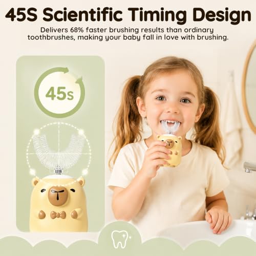 Cepillo de dientes eléctrico para niños Capibara con 2 cabezales en forma de U de silicona 6