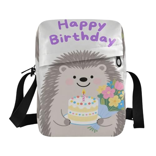 Happy Birthday Hedgehog Grey messenger bags for women crossbody bag men Cross Body Purses Adjustable Strap for Travel Shopping