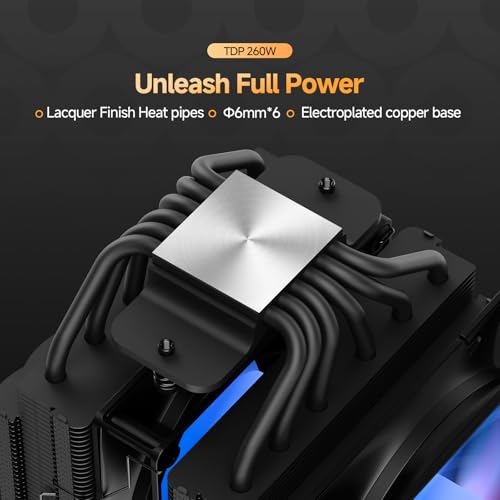 Image of Delta A62 ARGB BK CPU Cooler,6 Copper Heat Pipes,TDP 260W Air Cooler,Hydraulic Bearing Silence PWM Fans,Computer Cooling Fan for AMD AM4 /AM5,Intel LGA 115X /1200 /1700 /1851