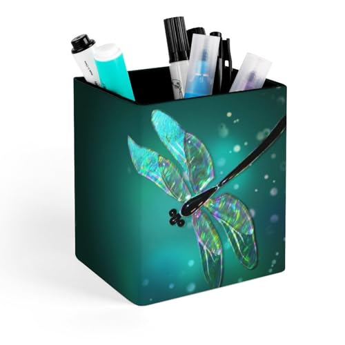 Quteprint Portalápices cuadrado, soporte para bolígrafos abstractos de libélula para escritorio, organizador de bolígrafos de oficina de poliuretano, accesorios de escritorio, taza para lápices