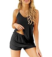 POKWAI Womens Cami Shorts Pajama Sets Soft 2 Piece Pj Lounge Set Sleep Sleepwear