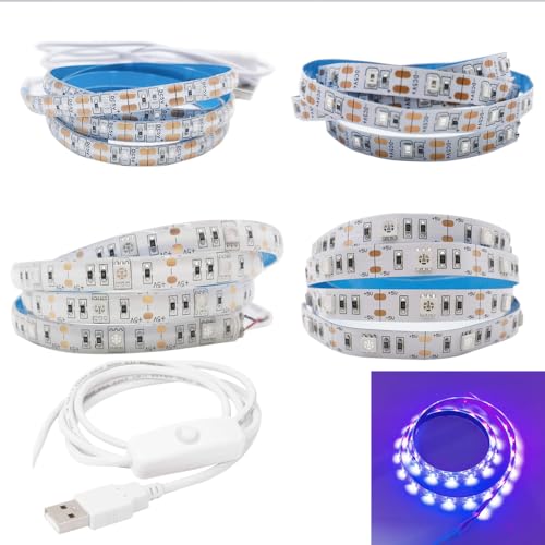 Tira LED UV USB 5V 1 metro 2835 60 LEDs/m color púrpura miniatura 3