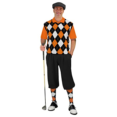 Golf Knickers Sweater Golf Outfits - Mens - Black Orange White- Size: 40 / Medium Shirt and Sweater