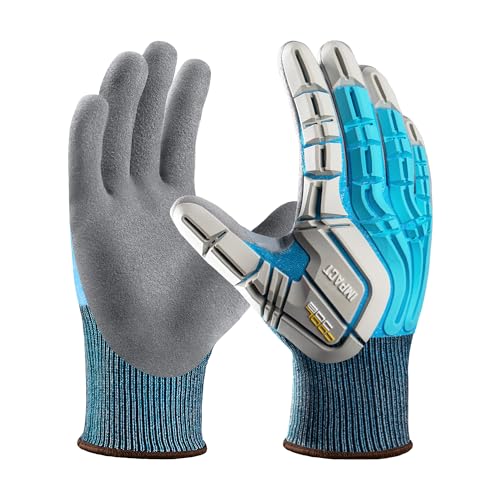COOLJOB TPR Impact Resistant Safety Work Gloves with Sandy Nitrile Coating, 1 Pair Large, Blue