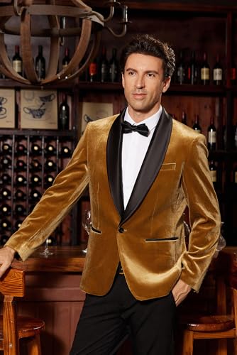 GRACE KARIN Mens Velvet Blazer One Button Shawl Lapel Slim Fit Suit Jacket Sport Coat Dinner Party Prom Wedding Tuxedo2