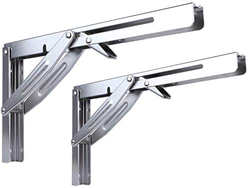Folding Heavy Duty Shelf-Bracket Bench Table Folding Shelf or Bracket, Max. Load 550lbs (Short Release Handle), (Sold in Pairs)