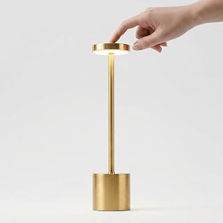 Luminaria de Mesa LED Touch Sem Fio Recarregavel Dimerizavel 3 Cores de Luz Metal 34cm USB-C para Decoracao (Dourado)