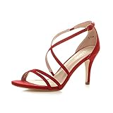 Ajvani Womens Ladies mid high Heel Strappy Crossover Wedding Sandals Shoes, Red Suede, 6 UK