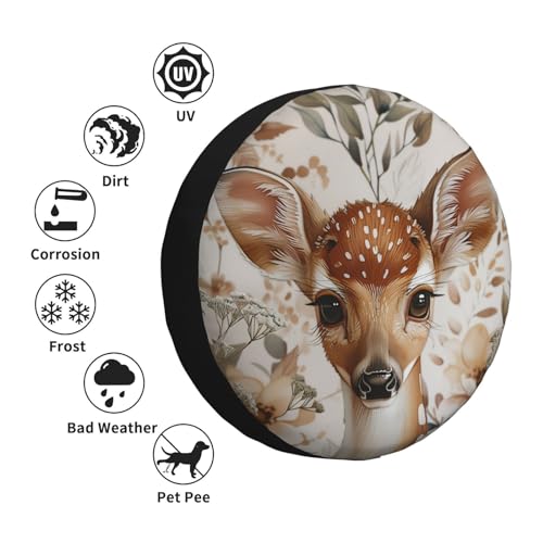 Image of Deer Spare Tire Cover Wheel Protectors Weatherproof Deer Pattern Wheel Covers Universal Fit for Trailer RV SUV Truck Camper Travel Trailers Accessories 15 Inch