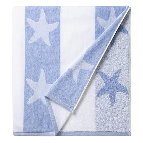 Clowood Large Oversized Beach Towel - Velour Cotton 40 X 70 Inch Fluffy Blue Starfish Striped Plush Pool Cabana Swimming Towel #TOP6