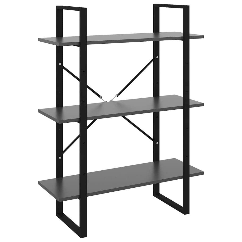 Générique Bibliothek aus Holz, 80 x 30 x 105 cm, 3 Regale, Grau | Stabiler Metallrahmen, Aufbewahrung für Bücher und Dekorationen, einfache Reinigung mit feuchtem Tuch