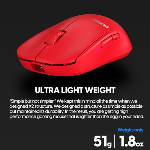 Image of Pulsar Gaming Gears X2 v2 mini Wireless Gaming Mouse, Limited Color Edition, Ultra Lightweight 1.80 oz (51 g), Symmetrical, Optical Switch, 26000 DPI, PAW3395 Sensor (Mini, Wireless, Red)