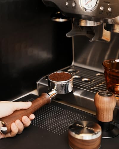 Image of Bottomless Portafilter 54mm for Breville Barista Express /Pro /Touch Walnut | Fits Breville 54mm Barista Express /Pro /Touch. Handcrafted American walnut handle. Bottomless for rich crema & shot monitoring