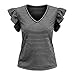Womens Summer Tops Striped T-Shirts Fashion Ruffle Short Sleeve V Neck Casual Blouses Dressy Work Vacation Basic Tees Black