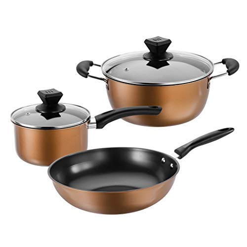 UQACHG Ollas y sartenes 3 Piezas/Juego Olla para cocinar Sopa Espesa Olla Antiadherente para freír/Leche Cacerola Tapa de Vidrio Cocina de inducción Estufa de Gas Suministros de