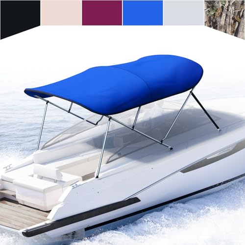 KING BIRD 3-4 Bow Bimini Boat Top Cover Sun Shade Boat Canopy Waterproof 1 Inch Stainless Aluminum Frame 46" Height with Rear Support Poles and Storag