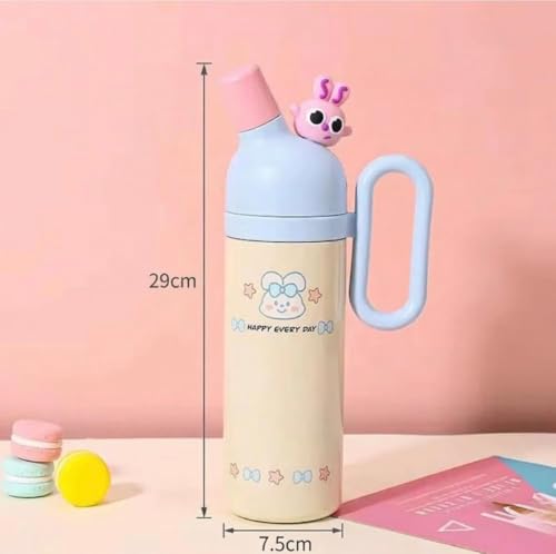 Image of Fancy Kitchen Cartoon Kids Tumbler - 850ml Stainless Steel Double-Walled Travel Mug - Leak-Proof, BPA-Free with Straw - Perfect for School & Outdoor Use. (Cream Yellow)