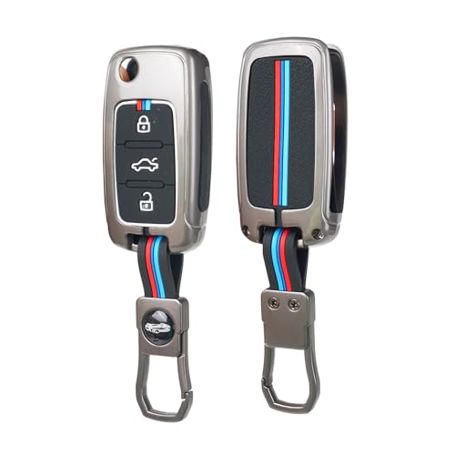 Image of Auto Thrill Premium Metal Alloy Key Cover for Skoda and Volkswagen - Polo Vento Jetta Ameo Passat and Skoda Rapid Laura Superb Octavia Fabia Yeti 3 Button Flip Key
