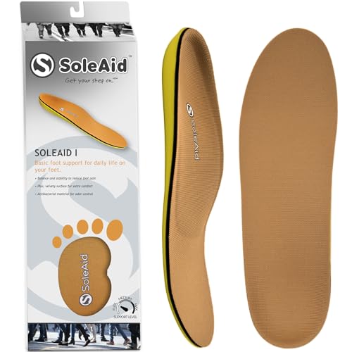 Soleaid Insoles I, Plantar Fasciitis Insoles with Semi-Flex Arch Support, USA Made Foot Orthotics for Foot Pain Relief and Mild Pronation (Women 11-11.5 / Men 9-9.5)