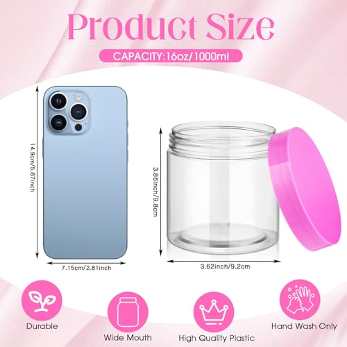 Image of Patelai 4 Pieces Round Wide-mouth Leak Proof Plastic Container Jars with Lids for Travel Storage Makeup Beauty Products Face Creams Oils Salves Ointments DIY Making(16 Ounce,Pink)