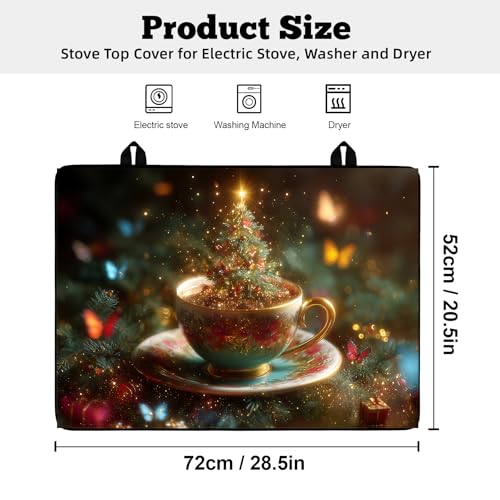 Image of Christmas Multi-Design Stove Cover for Glass /Electric Stoves - 3-in-1 Heat-Resistant Protector Mat, Non-Slip Drying Rack 28 inchx20 inch