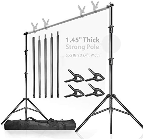 LimoStudio (Heavy Duty) 12.4 ft. Wide x 10 ft. Tall Backdrop Stands, High Stability with 1.45" Thick Pole, Adjustable Width & Length, Background Support System Kit with Super Spring Clamps, AGG1782