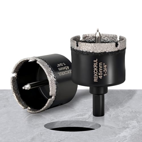 Image of 1-3 /4 Inch Diamond Hole Saw with Pilot Drill Bit 2PCS | Premium Tile Hole Saws Porcelain, Ceramic, Granite, Marble, Glass , 1-3 /8 inch Cutting Depth, Serrated Edge Wet /Dry Use (45mm)