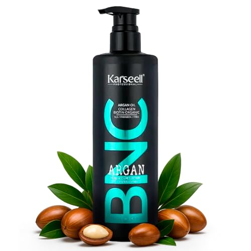 Karseell Acondicionador Profesional Nutritivo Aceite de Argán Vitamina E Hidratante Desenredante Reparador Suavidad Brillo Antifrizz Cabello Seco Dañado Teñido sin Siliconas ni Parabenos Uso Diario