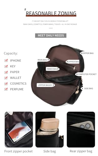 Image of H-SQUARE LuxeTech Ladies Laptop Backpack - Stylish Leather Bag with Gold Buckle, Laptop Compartment & Dual Zipper Pockets