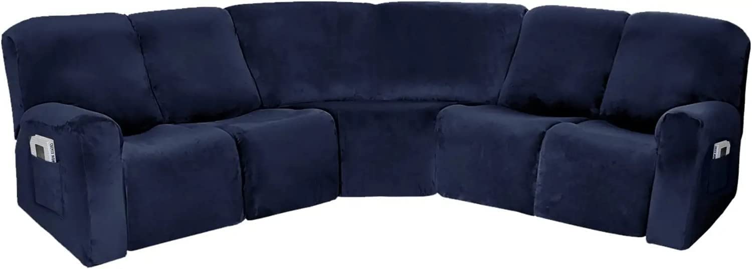 SDYdsgE sofa cover， Velvet Recliner Corner Sofa Cover 7 Piece L Shape Sectional Couch Grey Fits 5 Seats(Navy)