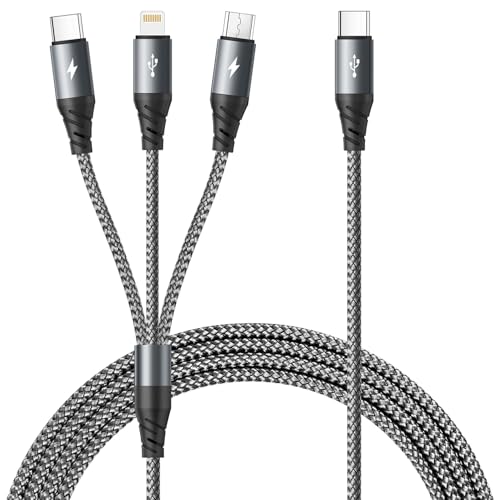 USB C Multi Cable de Carga,[1.2M] 3 en 1 Cargador Multiple Nylon Cargador Multiple USB con Micro USB Tipo C Lightning de Cable Carga Rapida para iPhone 16/15/14,Galaxy S24/S23,Pad Pro/Mini,MacBook