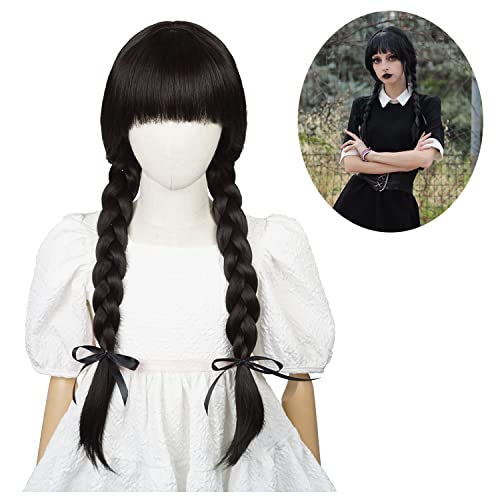 Aicos Kids Black Braid Wig For Kids Girls,Long Straight Costume Girls Wig Halloween Hair +Wig Cap #TOP1