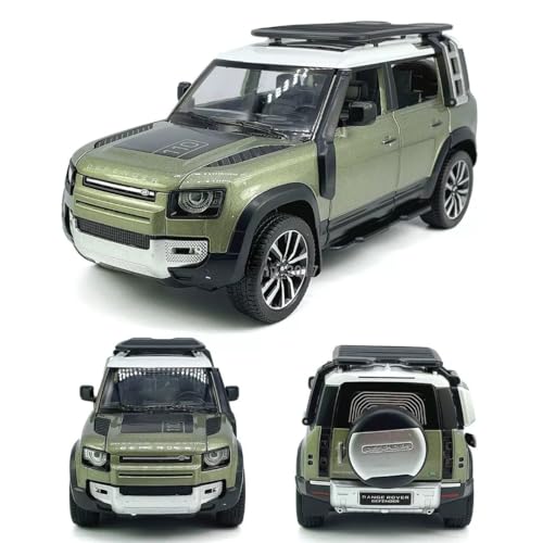 Image of 1:32 Scale Land Rover Defender Model Car - Exclusive Alloy Metal Pullback Toy with Openable Doors, Lights, and Music for Kids (Green Colour)