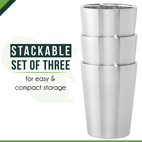 Stainless Steel Cups Double Wall Tumbler Glasses 16 Oz - Premium Pint Cups - Set Of 2 - Stackable Shatterproof - Dishwasher Safe For Home, Camping, Rv - Bpa Free #TOP3