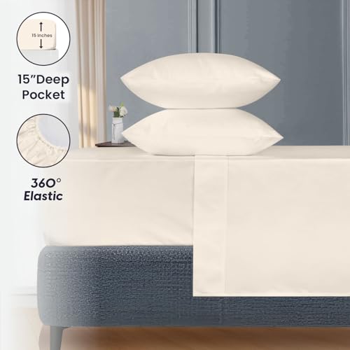 Image of SGI 84 inchx84 inch 4 Pc Emperor /Wyoming King Sheet Set 600 TC 15 inch Deep, Butter