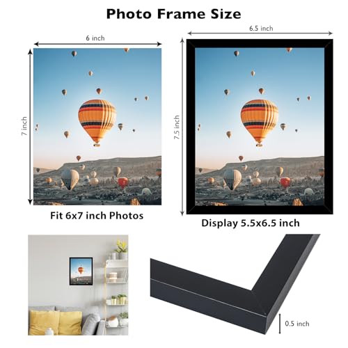Image of JCJMY 6x7 Picture Frame Black for Wall Hanging or Tabletop, Wall Mounting Horizontally or Vertically, 6 x 7 Wall Gallery Poster Photo Frame with Shatter Resistant Plexiglass, Black