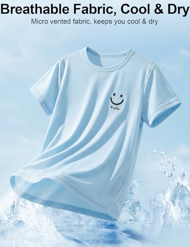 Image of Venzina Kids Solid Regular Fit T-Shirt for Boys & Girls| Quick-Dry Short Sleeve with Black Smiley Print|Air Vent Cool Fabric| Play & School Wear