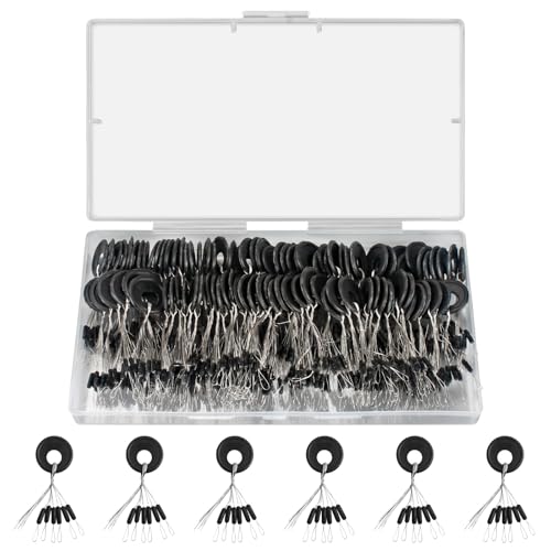 VIPMOON 600 Pieces Fishing Bobber Stops, Rubber Bobber Stoppers for Fishing Line, 6 in 1 Column Fishing Float Stoppers, Black, Size M