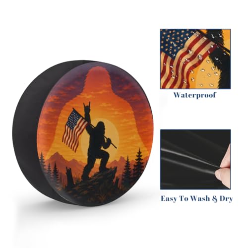 Image of Bigfoot American Flag Spare Tire Cover Wheel Covers Protectors Waterproof Dust-Proof Universal Fit Trailer, RV, SUV and Many Vehicle 14 Inch,C-06
