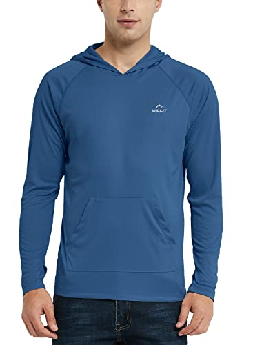 Image of Willit Men's UPF 50+ Sun Protection Hoodie Shirt Long Sleeve Rash Guard Fishing SPF Outdoor UV Shirt Lightweight Pocket, Ocean Blue, X-Large