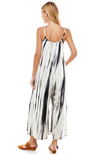 Loving People Bamboo Tie Dye Spaghetti Strap Jumpsuit With Pockets, Xl, White/Black #TOP5