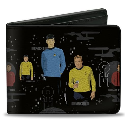 Paramount Network Wallet, Bifold, The Original Star Trek Crew Poses and Icons Black Multi Color, Vegan Leather
