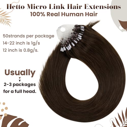 Hetto Micro Beads Hair Extensions Real Human Hair Natural Brown - Image 3