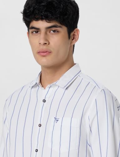 Image of The Indian Garage Co Men Regular Fit Striped Full Sleeves Cutaway Collar Casual Shirt