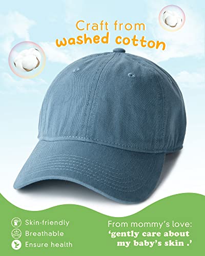 Furtalk Toddler Baseball Hat Kids Boys Girls Adjustable Washed Cotton Baseball Cap With Ponytail (2-5T, Blue) #TOP1