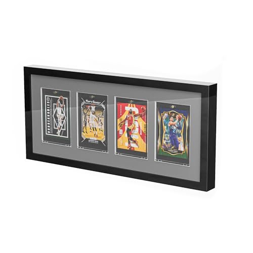 Neetbu 4 Grids Lockable Wall-Mount Display Case for Baseball/Sports Cards & Collectibles - UV-Protected Dustproof Frame with Clear Acrylic Design, Ideal for Hockey Trading Cards (Black)