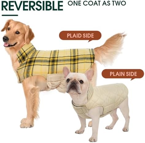 Kuoser Waterproof Dog Coat, Reversible Dog Jacket for Large Dogs, Adjustable Durable Doggie Winter Coat for Groowing Puppies Warm Puppy Cold Weather Apparel, Yellow S - 3