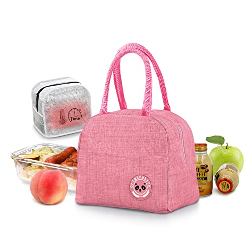 JEEZAO Bolsa Termica Porta Alimentos, Impermeable Comida Bolsas de Almuerzo,Bolsa Nevera Portatil para Trabajo,Escuela,Picnic (Rosa)