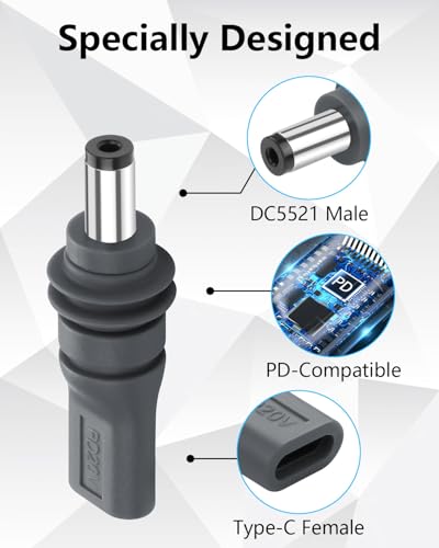 CERRXIAN 2 Pack Adaptador USB C a DC 5.5mm x 2.1mm miniatura 3